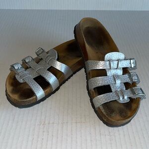 Birki By Birkenstock Silver Pebbled Xenia Sandals